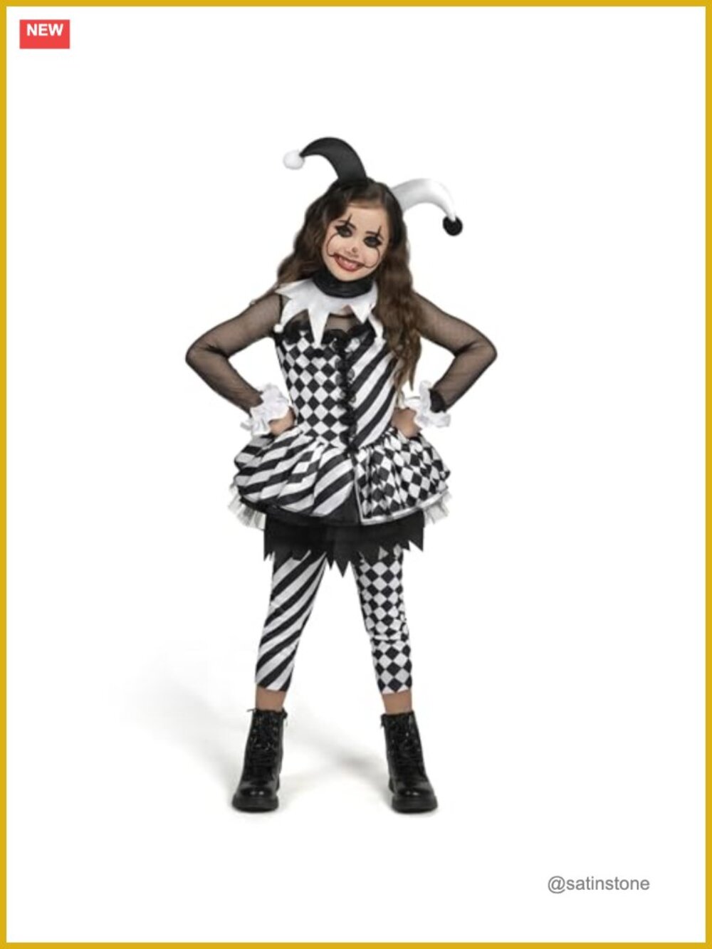 Girls Clown Costume Jester Dress Halloween Cosplay 5-Piece Set